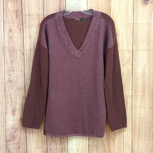 PRANA Cedros Sweater Tunic Sz L Organic Cotton V-Neck Maroon Burgundy